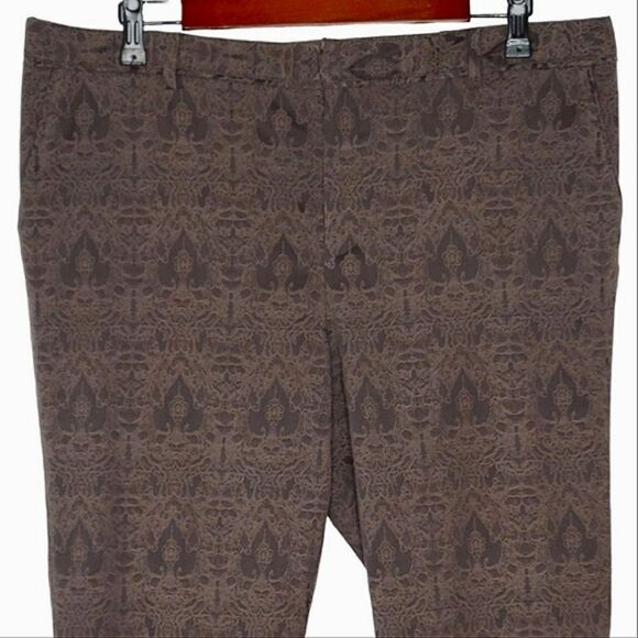 Worthington Brown Damask Patterned Cropped Skinny Pants Size 14 - Picture 3 of 8